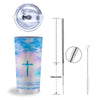 White Doves And Christian Cross Print Tumbler-grizzshop