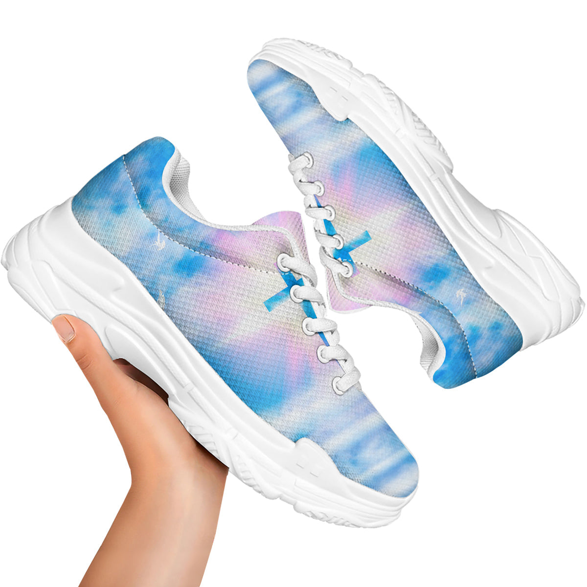 White Doves And Christian Cross Print White Chunky Shoes-grizzshop