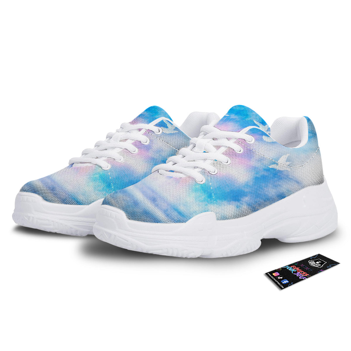 White Doves And Christian Cross Print White Chunky Shoes-grizzshop