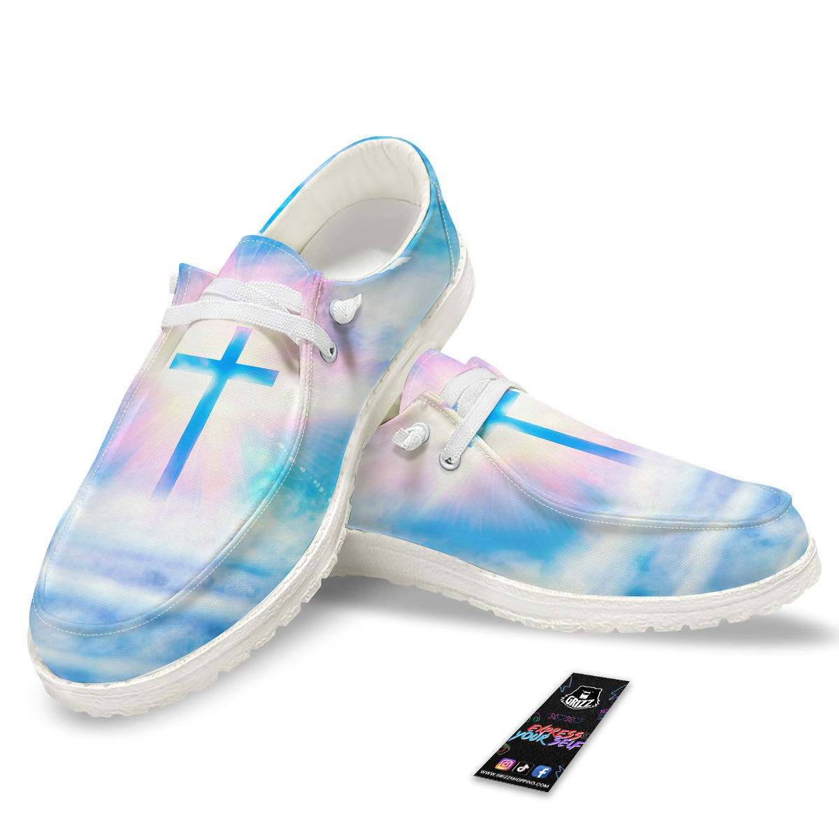 White Doves And Christian Cross Print White Loafers-grizzshop