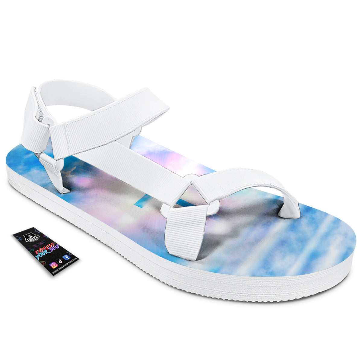 White Doves And Christian Cross Print White Open Toe Sandals-grizzshop