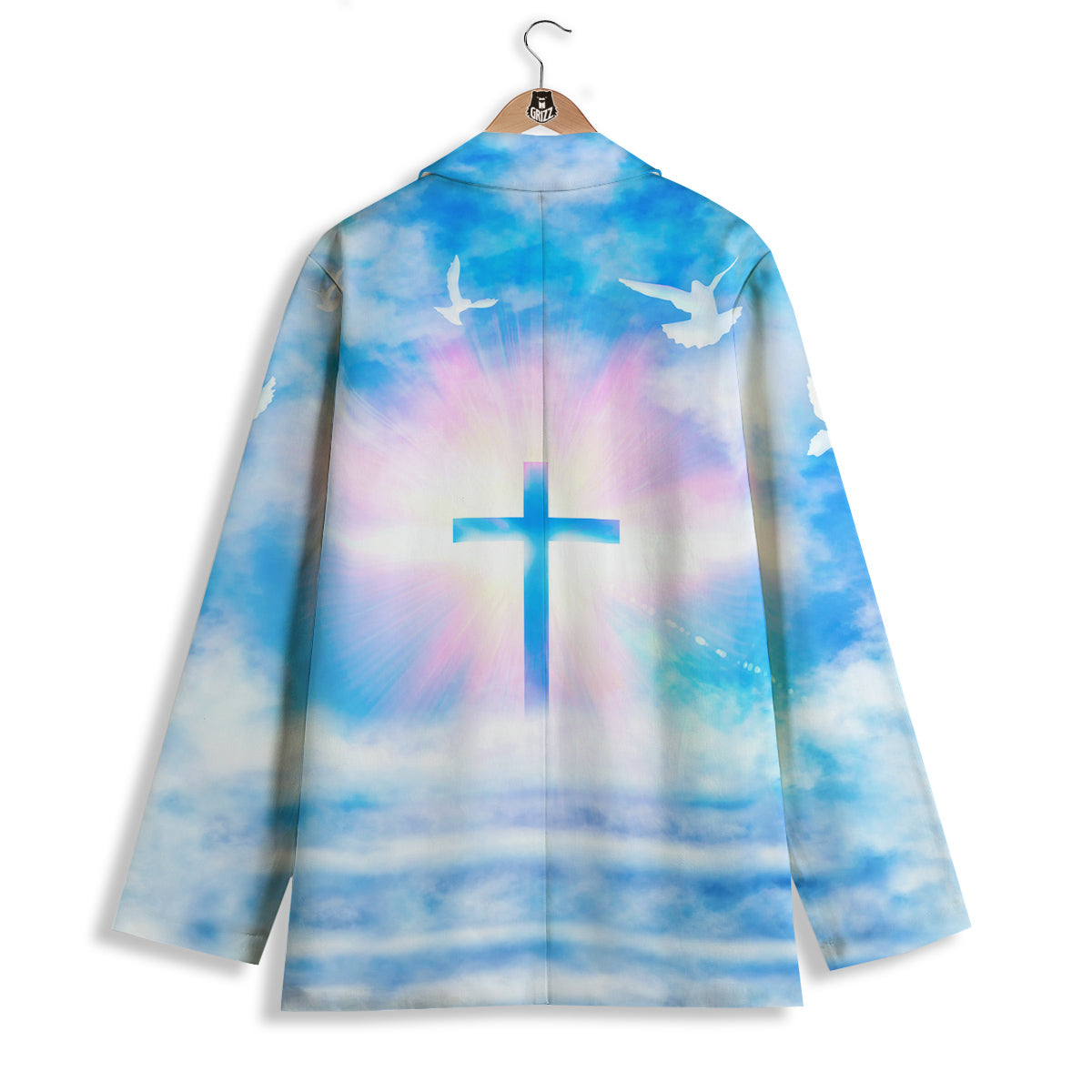 White Doves And Christian Cross Print Women's Blazer-grizzshop