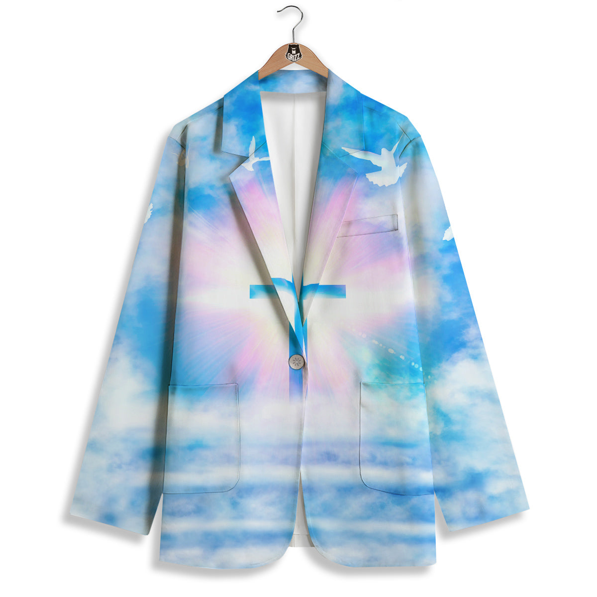 White Doves And Christian Cross Print Women's Blazer-grizzshop