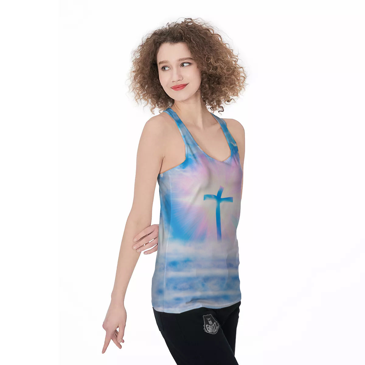 White Doves And Christian Cross Print Women's Racerback Tank Top-grizzshop