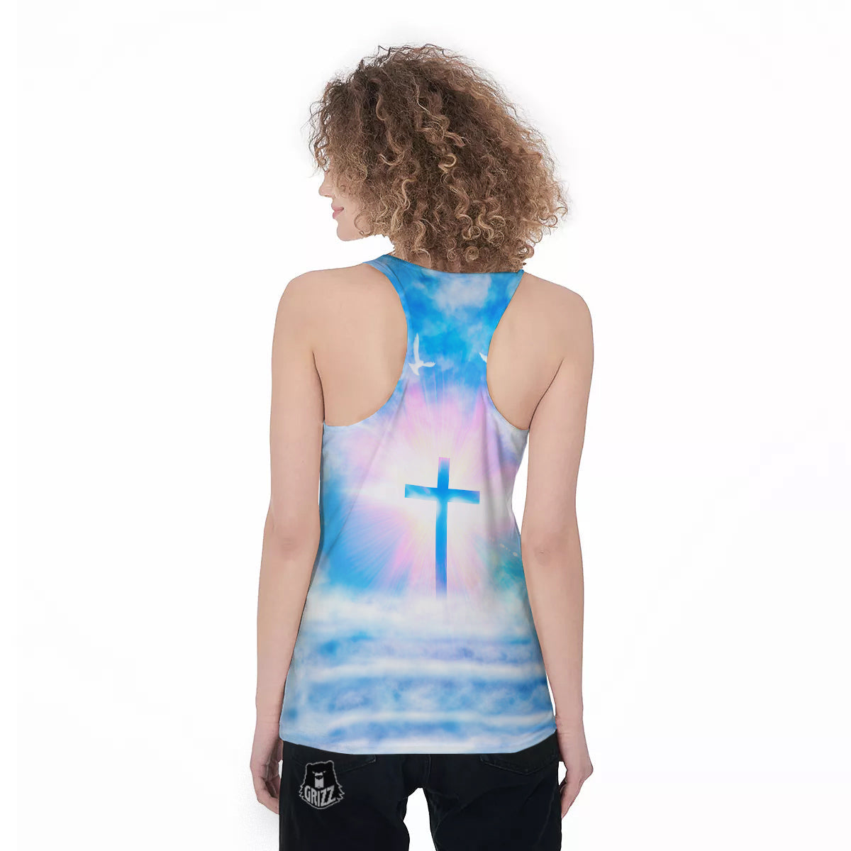 White Doves And Christian Cross Print Women's Racerback Tank Top-grizzshop