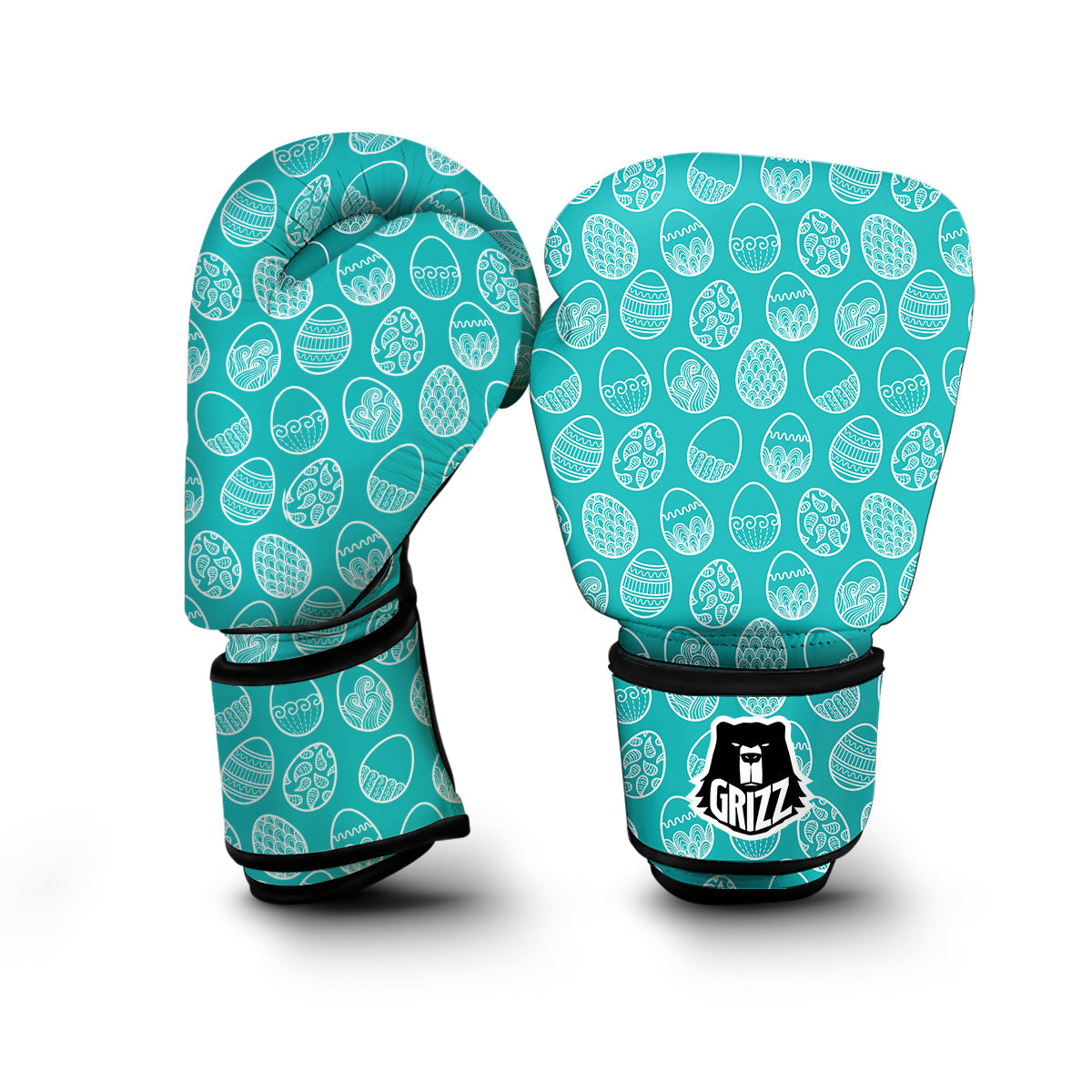 White Easter Egg Blue Print Pattern Boxing Gloves-grizzshop