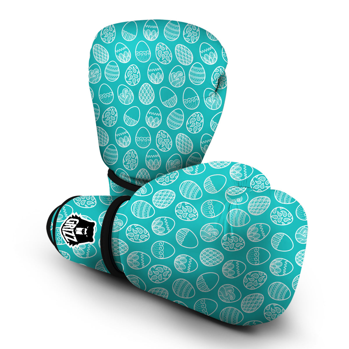 White Easter Egg Blue Print Pattern Boxing Gloves-grizzshop