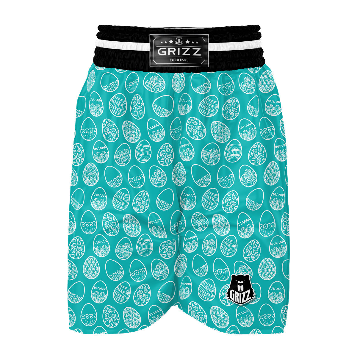 White Easter Egg Blue Print Pattern Boxing Shorts-grizzshop