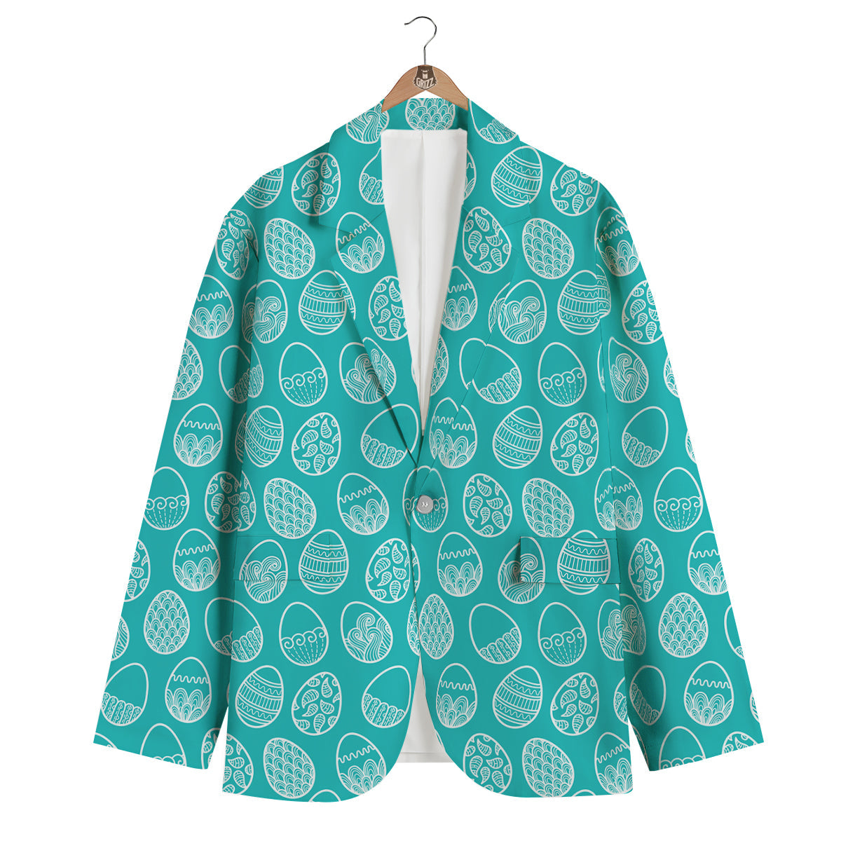 White Easter Egg Blue Print Pattern Men's Blazer-grizzshop