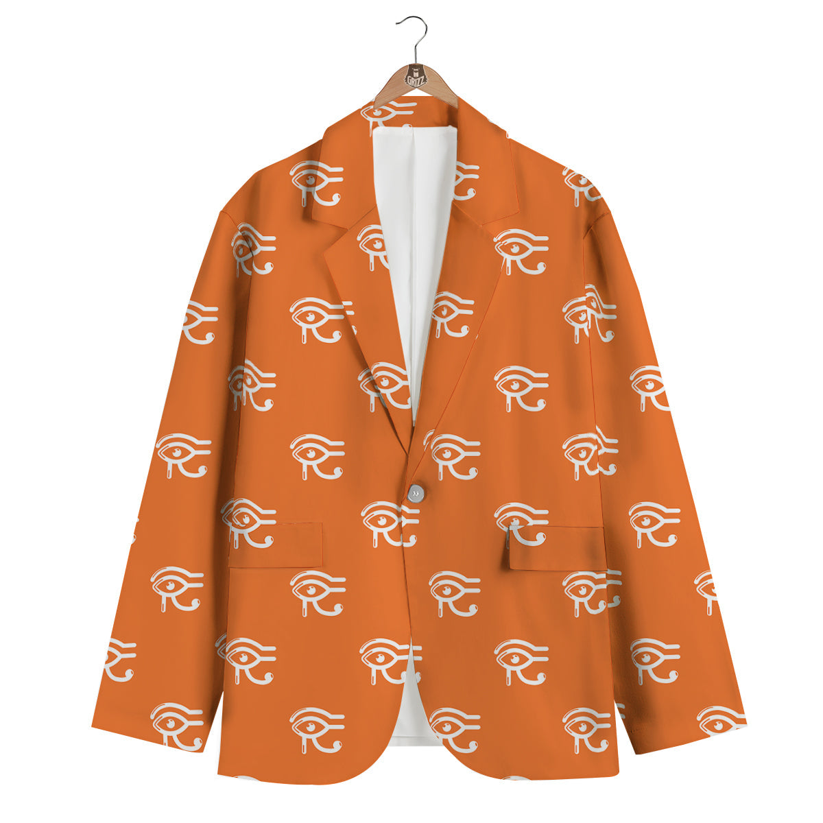 White Eye of Horus And Orange Print Pattern Men's Blazer-grizzshop