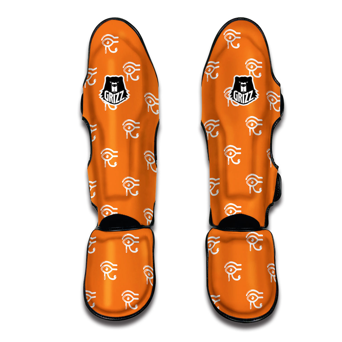 White Eye of Horus And Orange Print Pattern Muay Thai Shin Guards-grizzshop