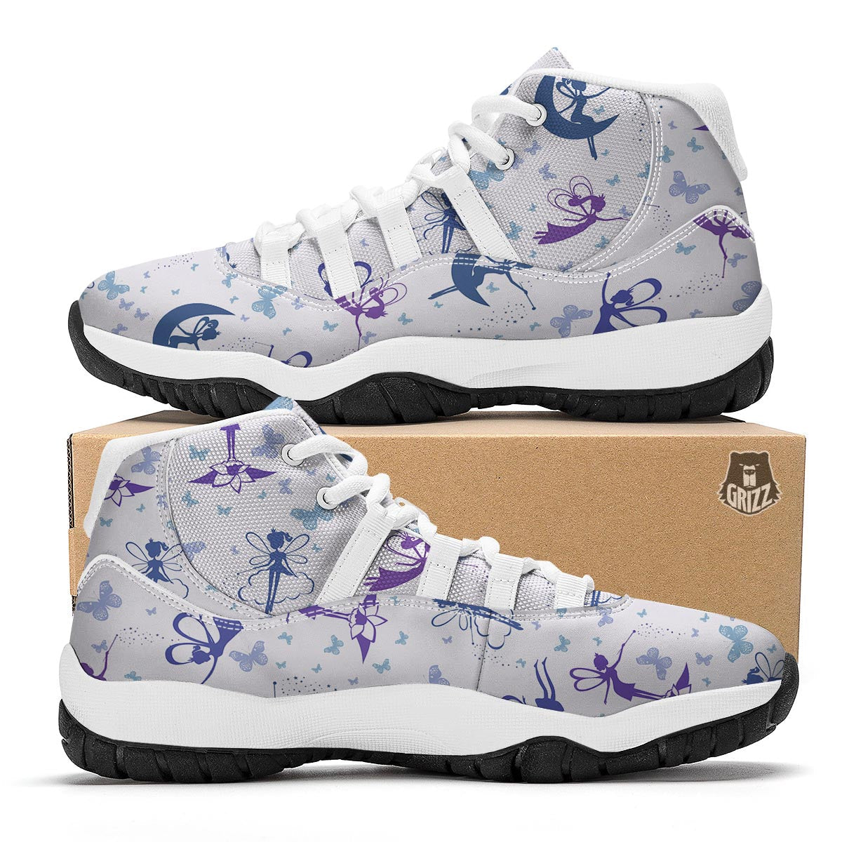 White Fairy Pattern Print White Bball Shoes-grizzshop