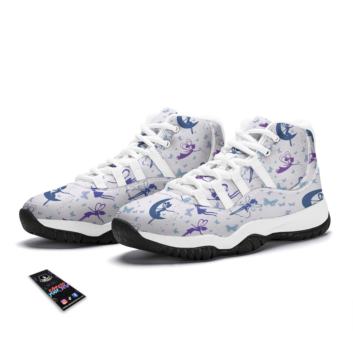 White Fairy Pattern Print White Bball Shoes-grizzshop