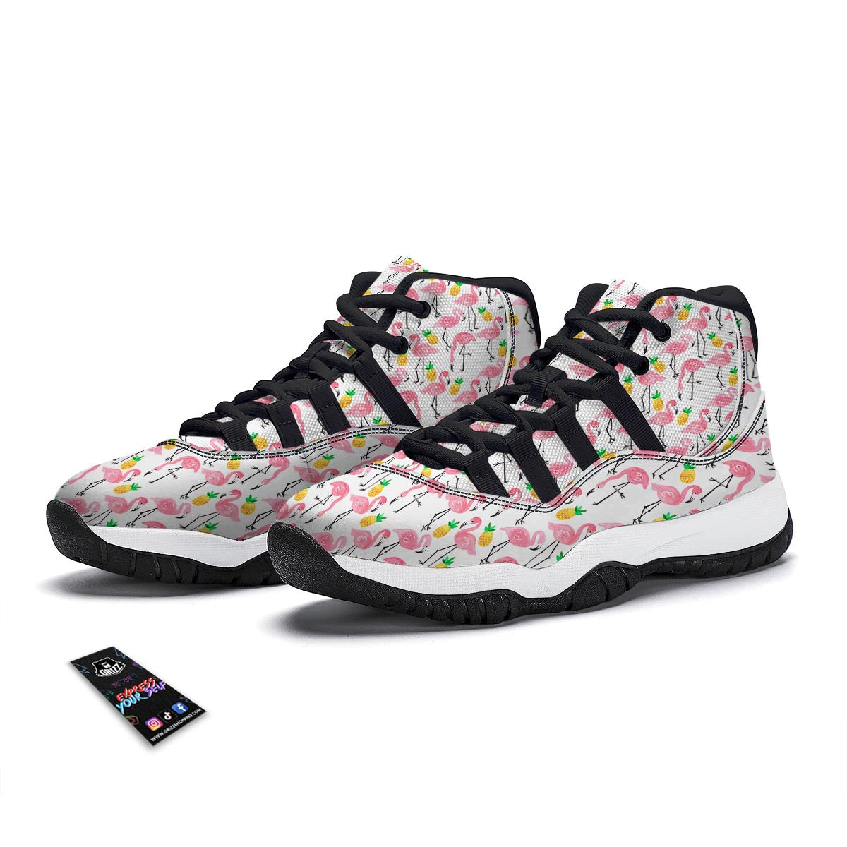 White Flamingo Pineapple Print Black Bball Shoes-grizzshop