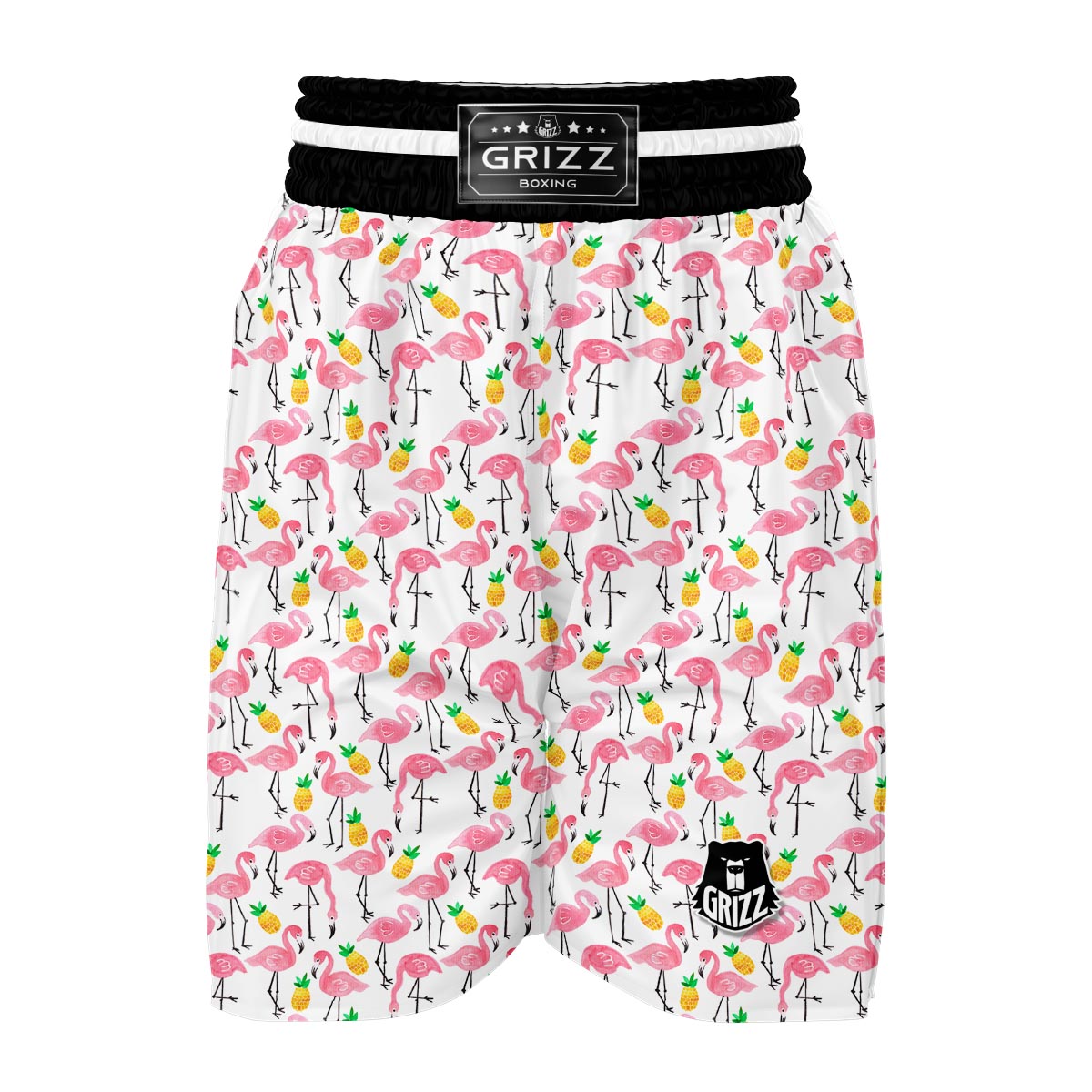 White Flamingo Pineapple Print Boxing Shorts-grizzshop