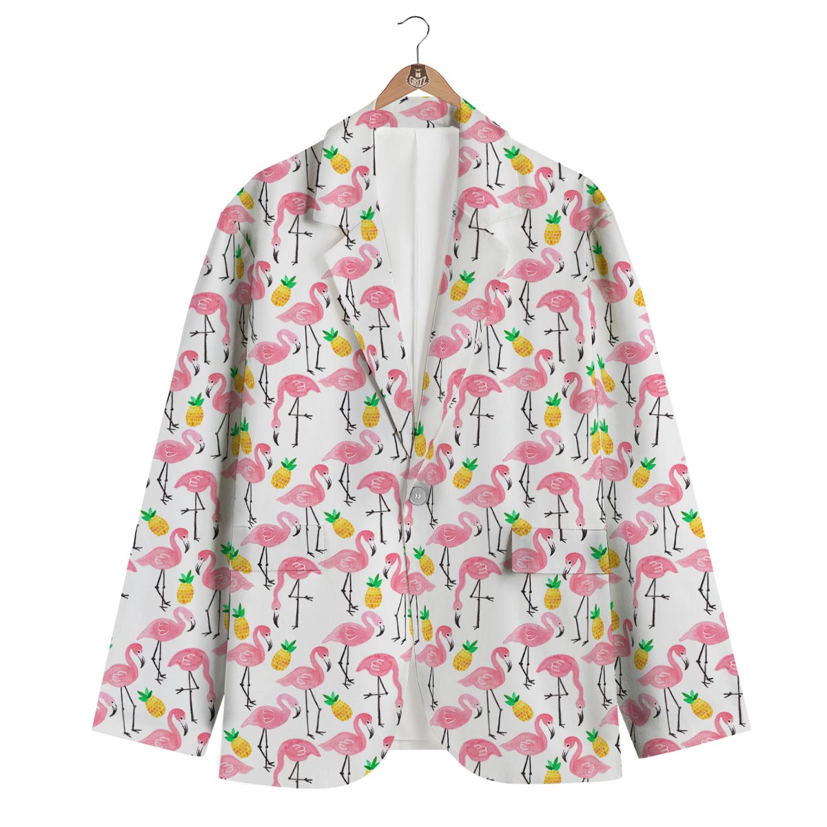 White Flamingo Pineapple Print Men's Blazer-grizzshop