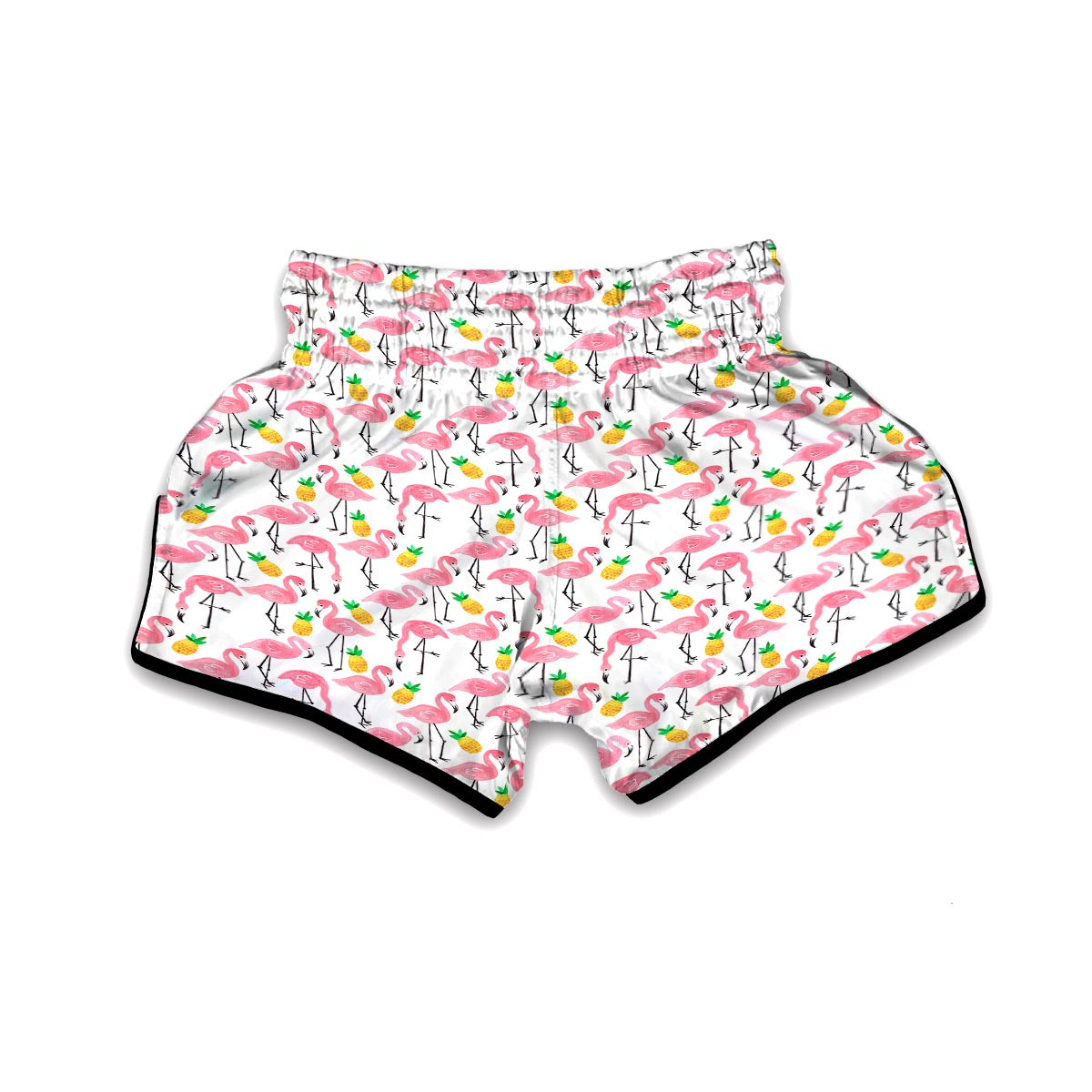 White Flamingo Pineapple Print Muay Thai Boxing Shorts-grizzshop