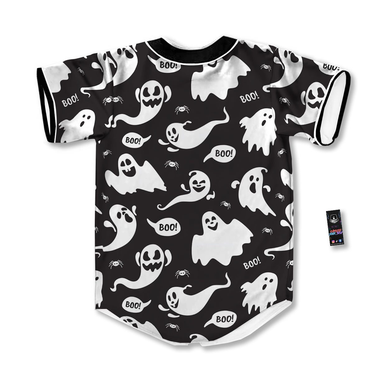 White Ghost Print Pattern Baseball Jersey-grizzshop