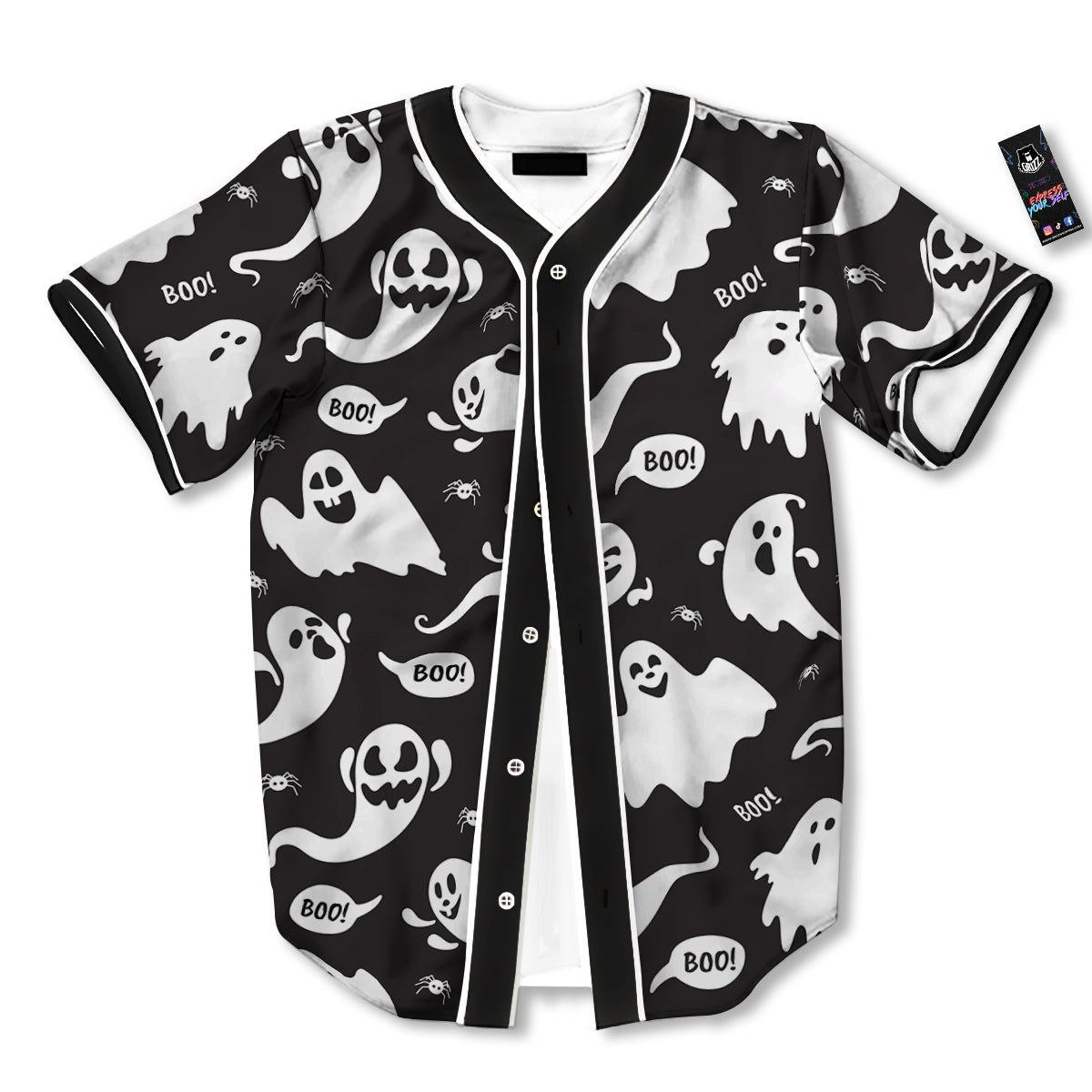 White Ghost Print Pattern Baseball Jersey-grizzshop