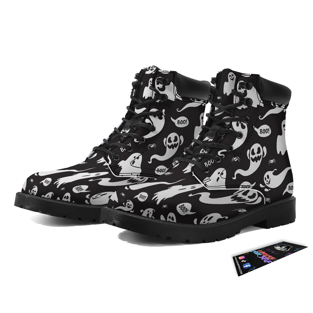 White Ghost Print Pattern Boots-grizzshop
