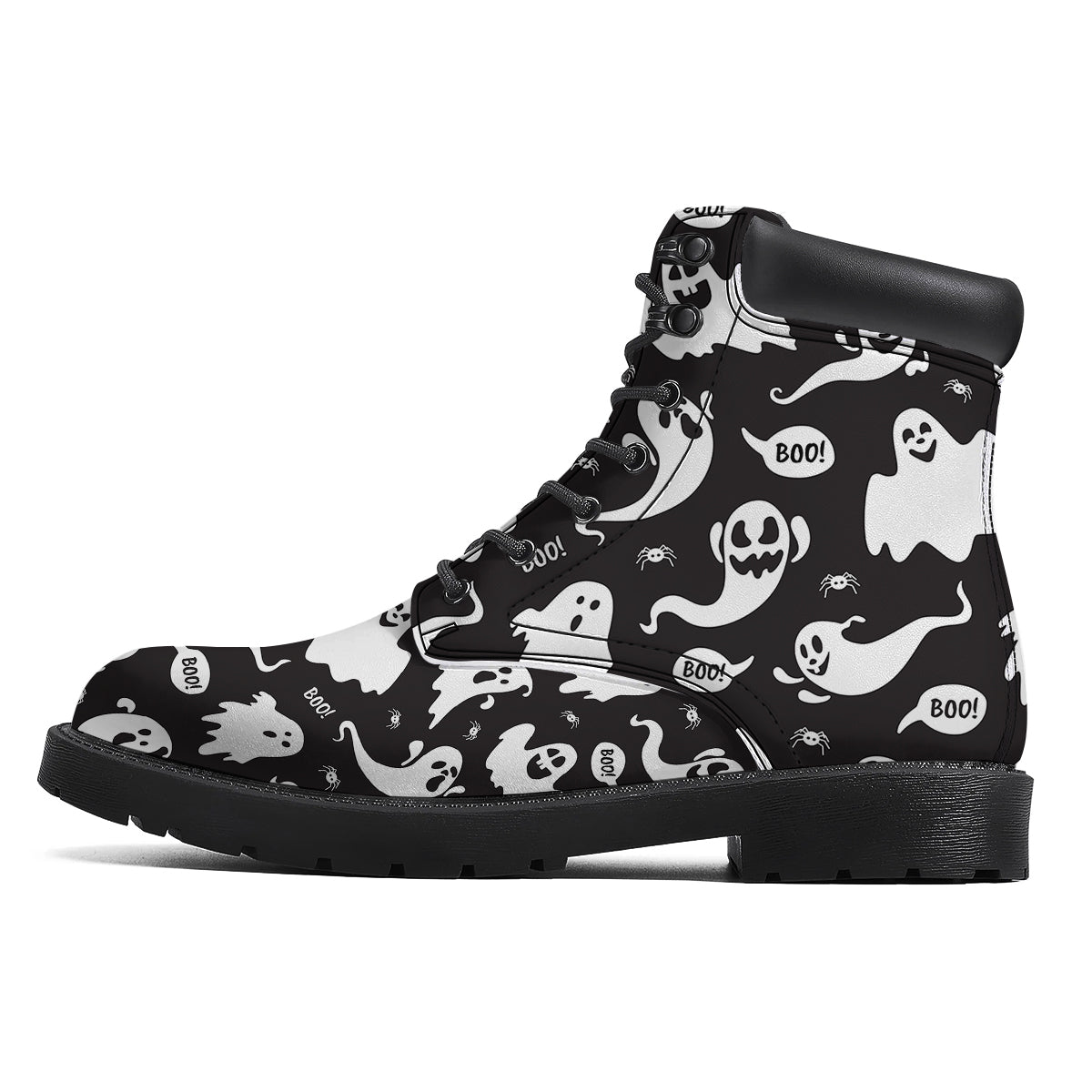 White Ghost Print Pattern Boots-grizzshop