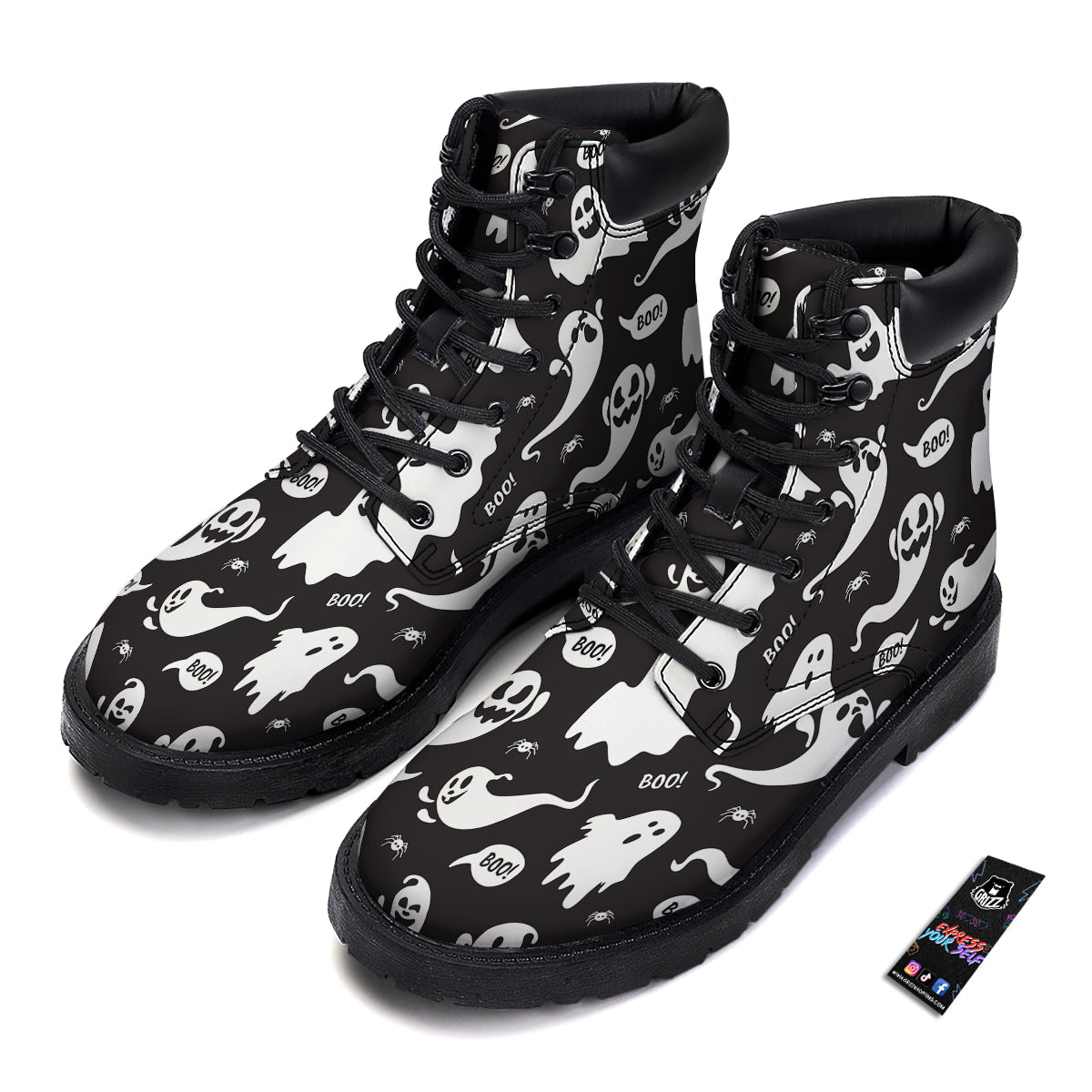 White Ghost Print Pattern Boots-grizzshop