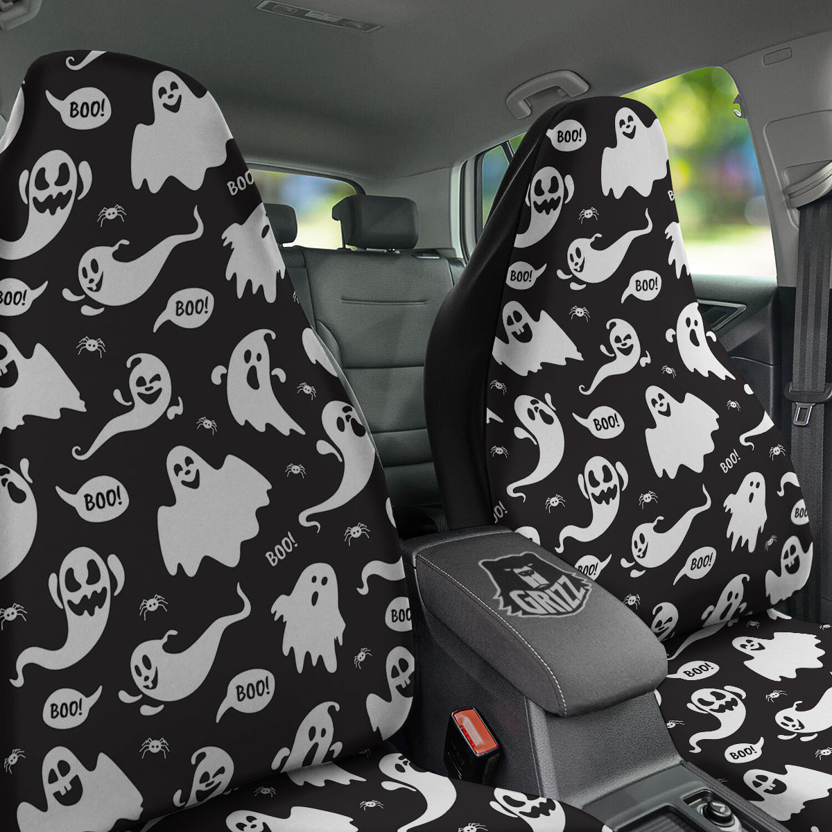 White Ghost Print Pattern Car Seat Covers-grizzshop