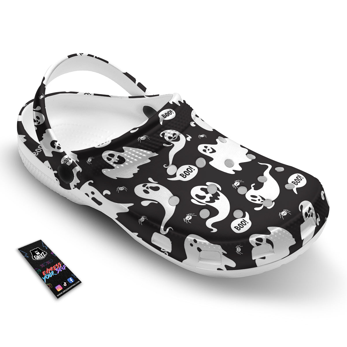 White Ghost Print Pattern Clog-grizzshop