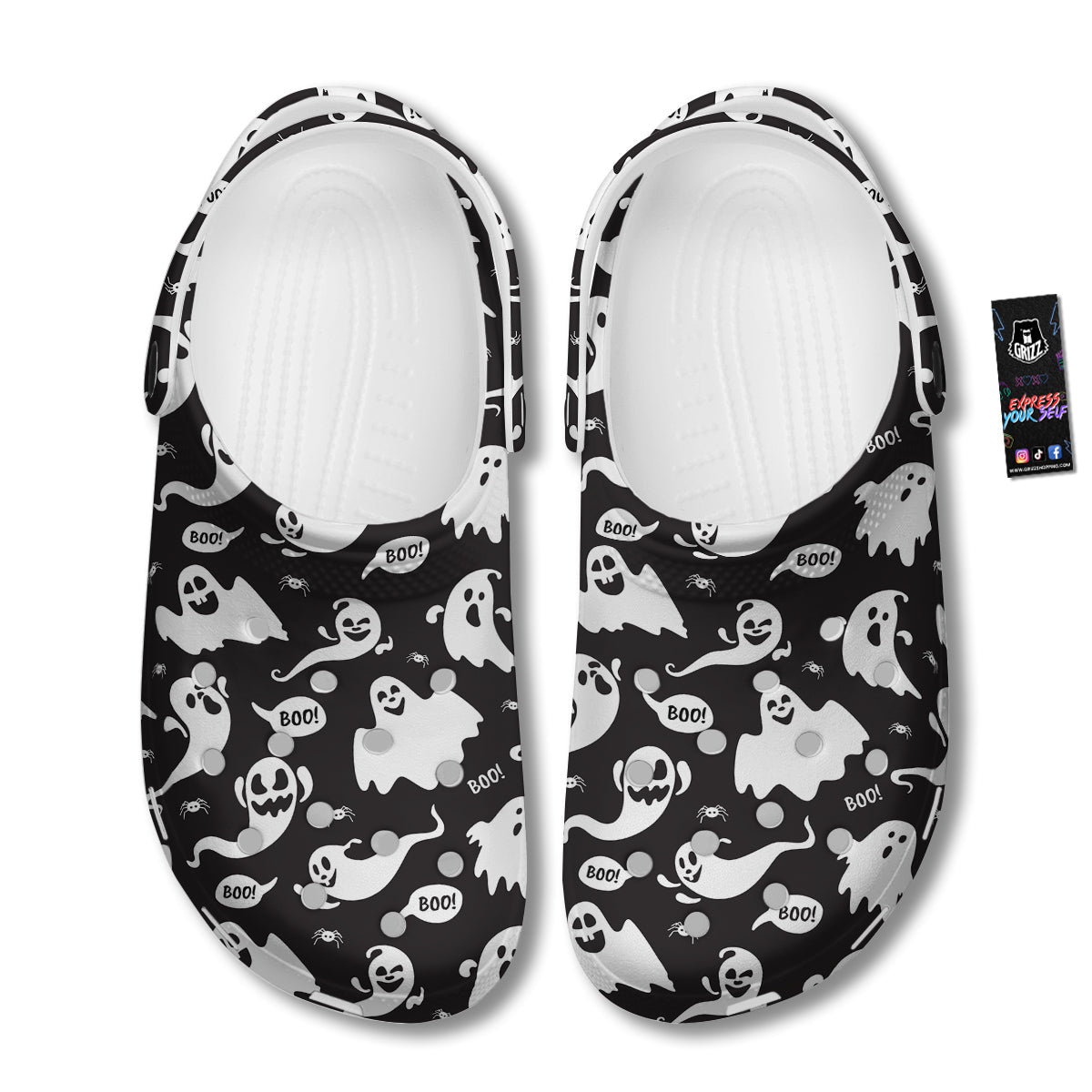 White Ghost Print Pattern Clog-grizzshop