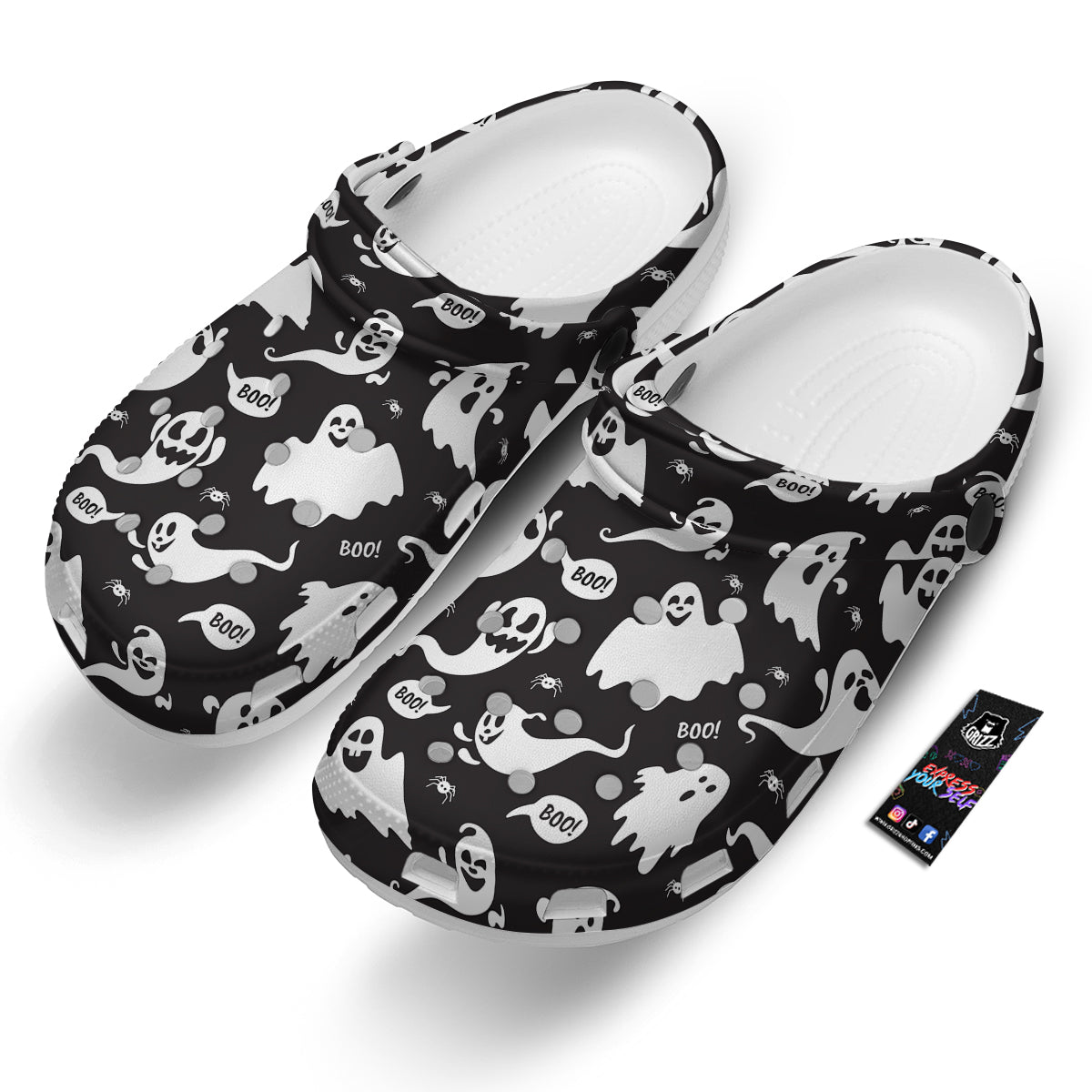 White Ghost Print Pattern Clog-grizzshop