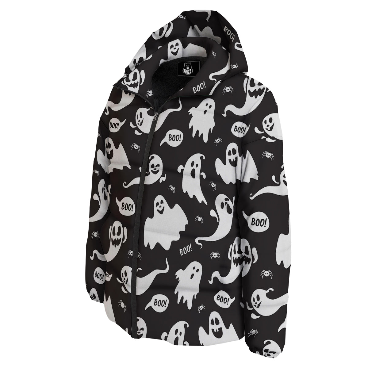 White Ghost Print Pattern Down Jacket-grizzshop