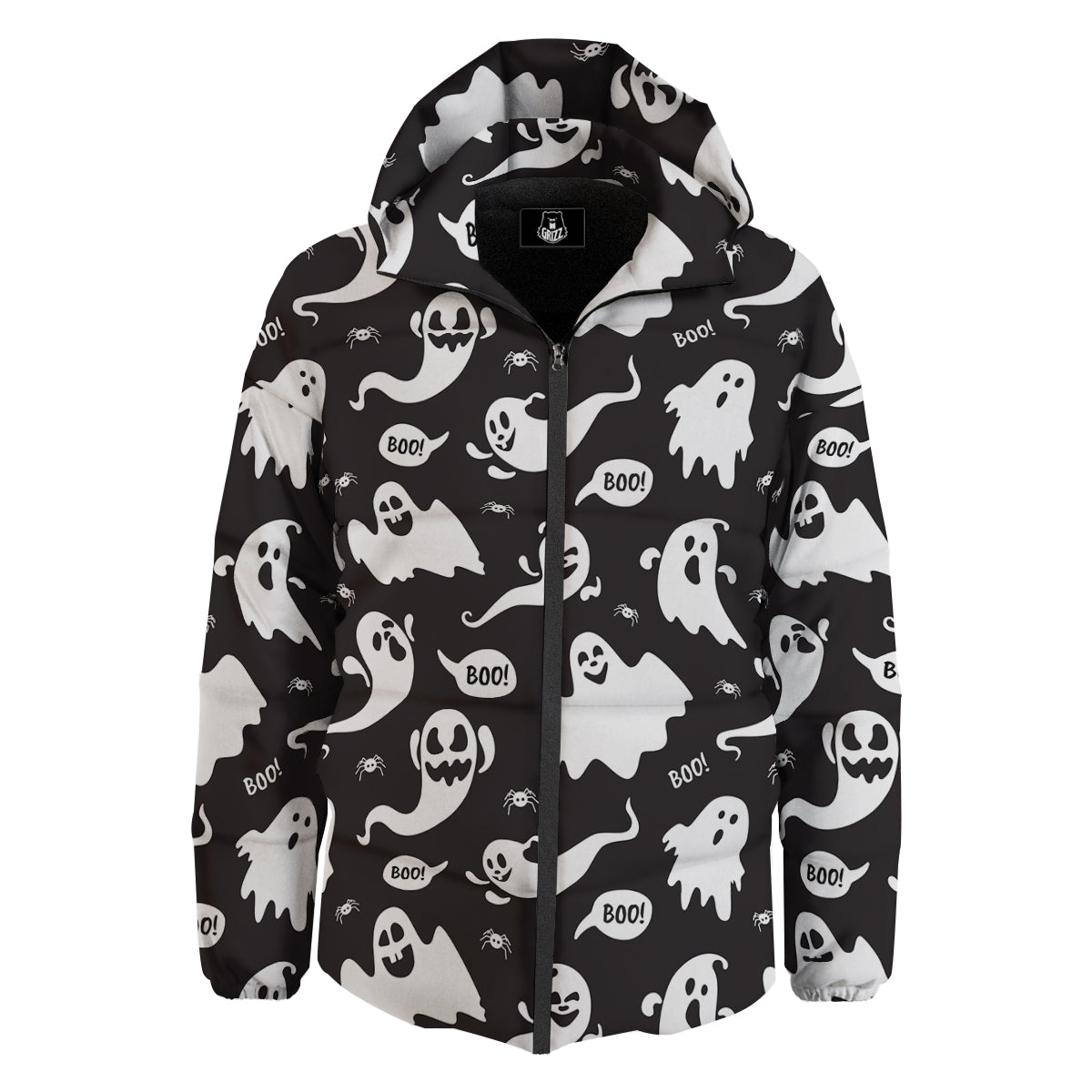 White Ghost Print Pattern Down Jacket-grizzshop