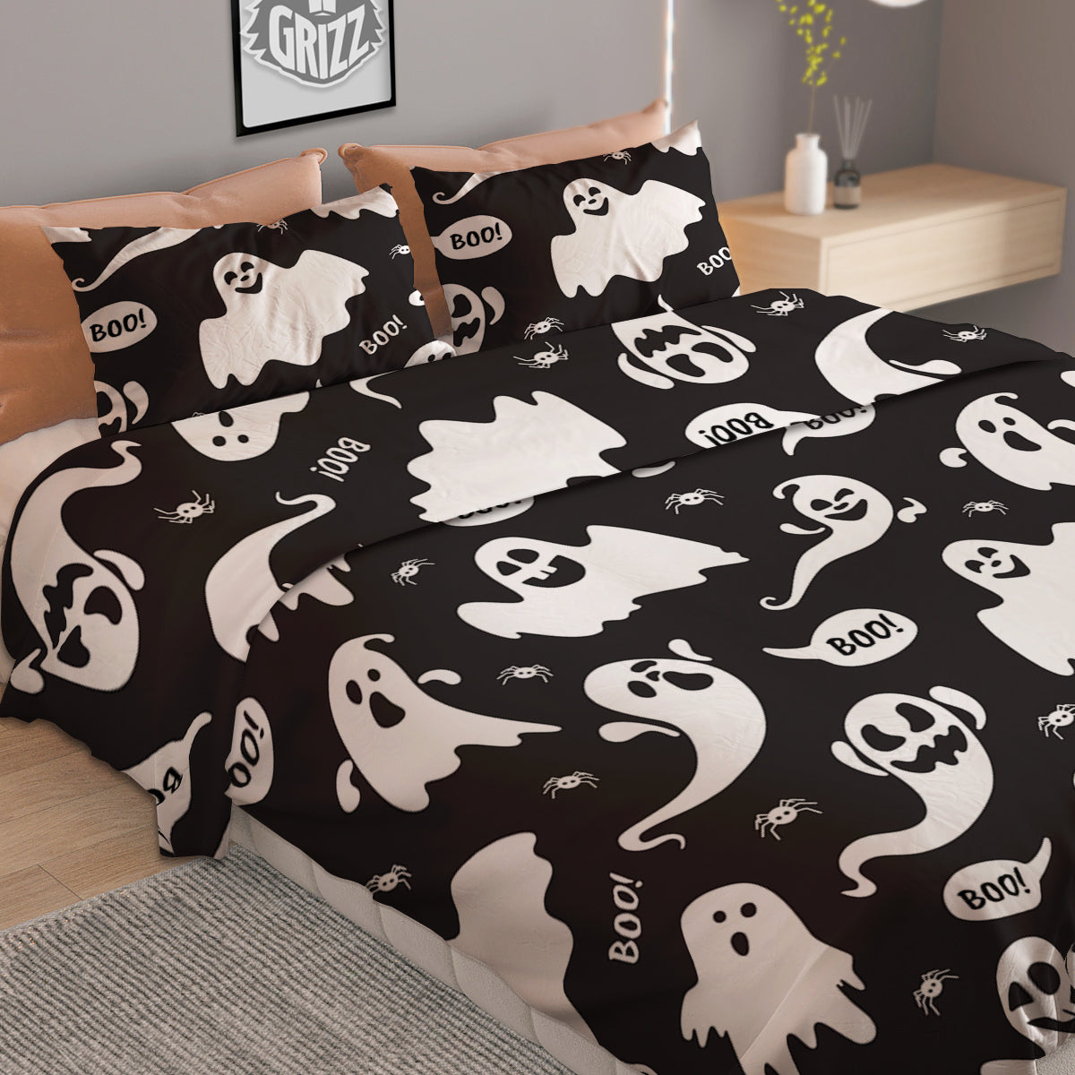White Ghost Print Pattern Duvet Cover Bedding Set
