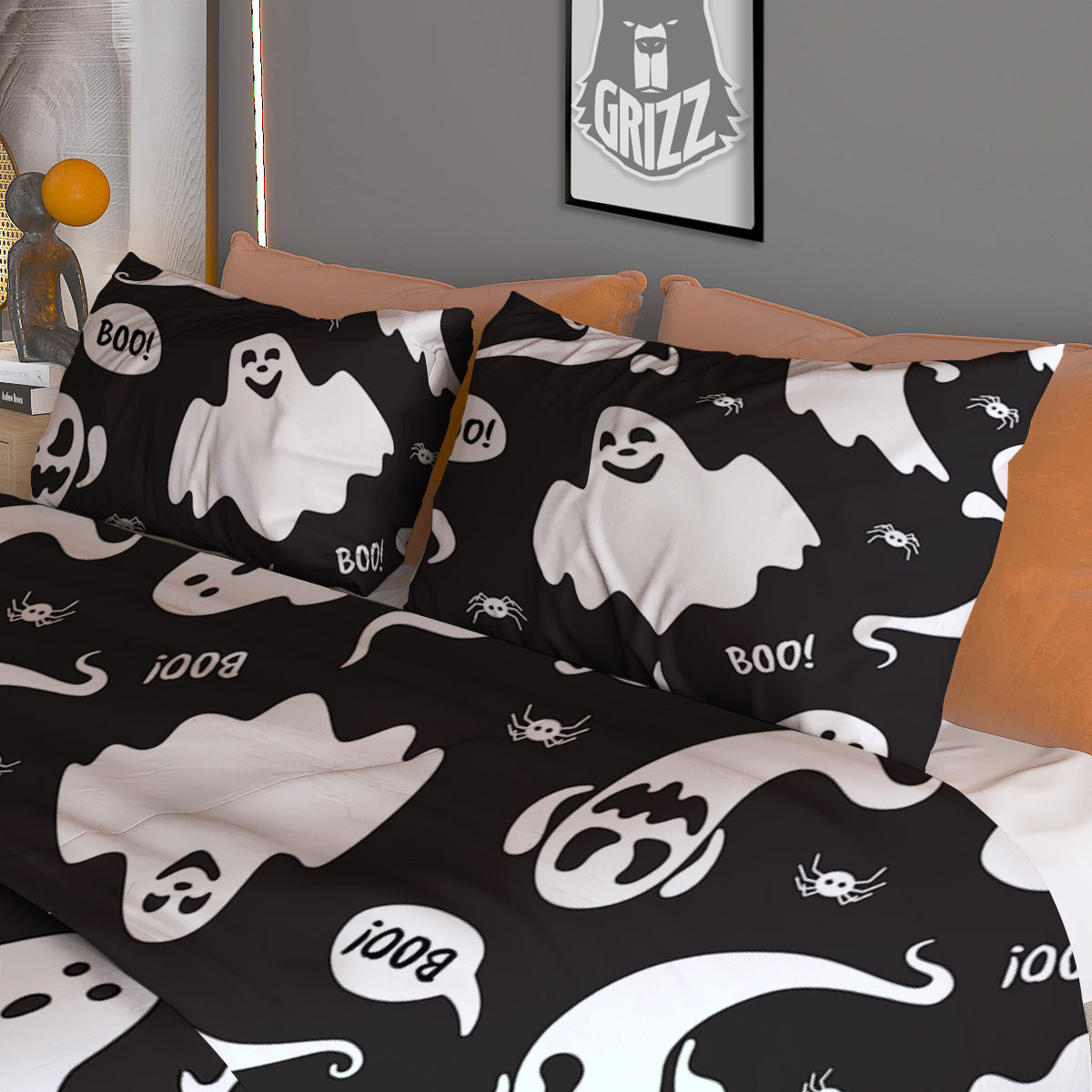 White Ghost Print Pattern Duvet Cover Bedding Set