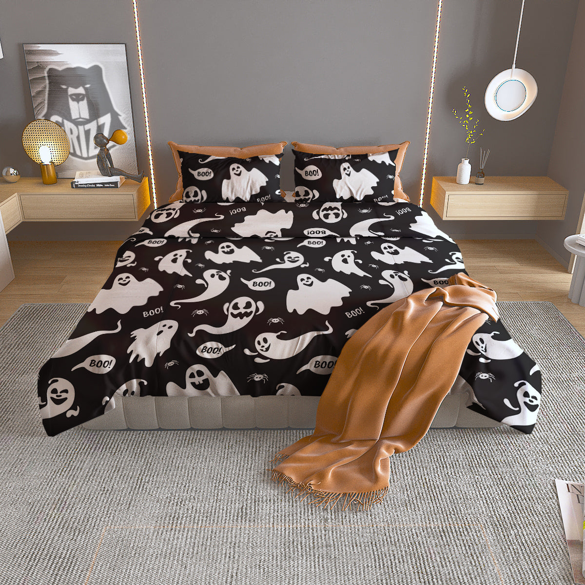 White Ghost Print Pattern Duvet Cover Bedding Set