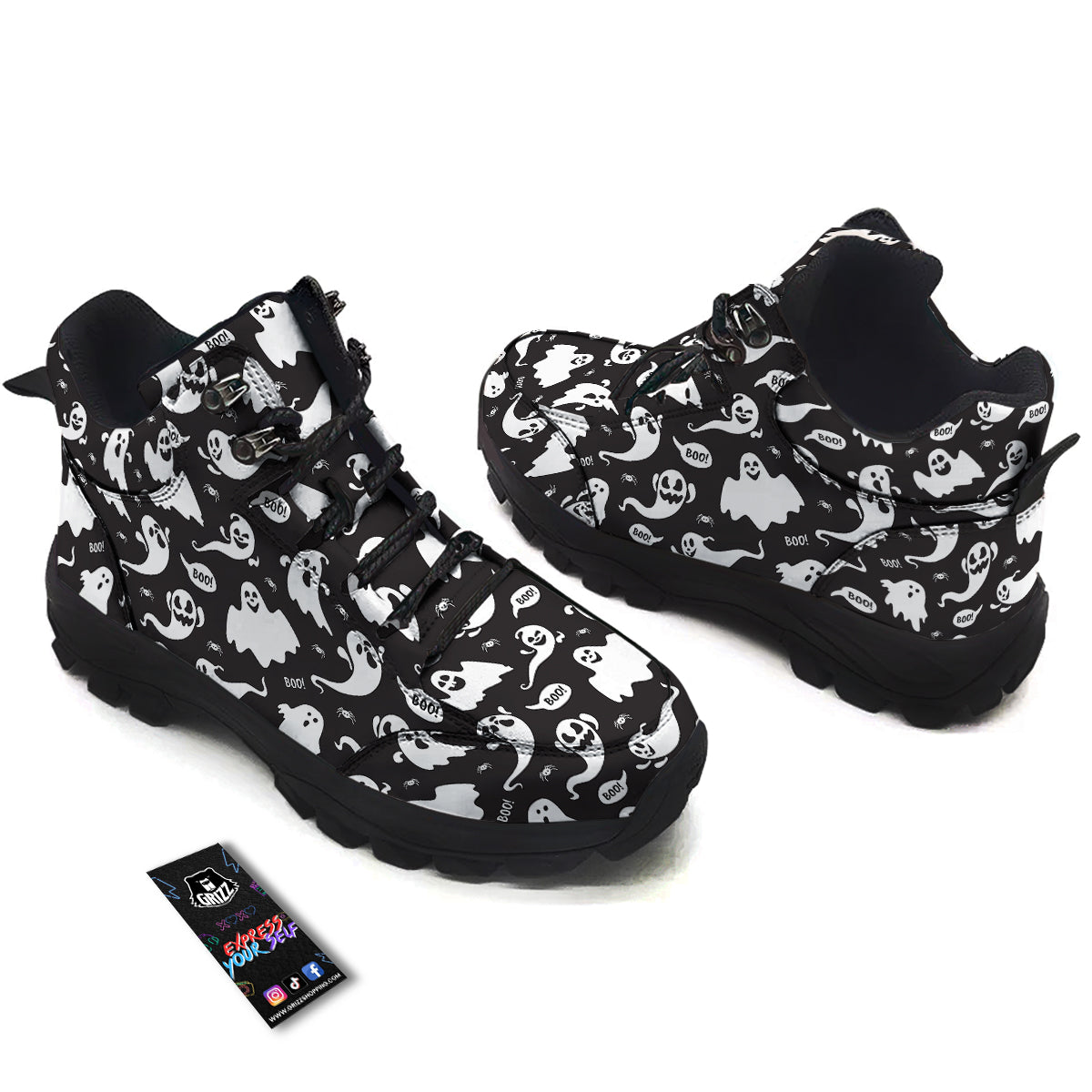 White Ghost Print Pattern Hiking Shoes-grizzshop