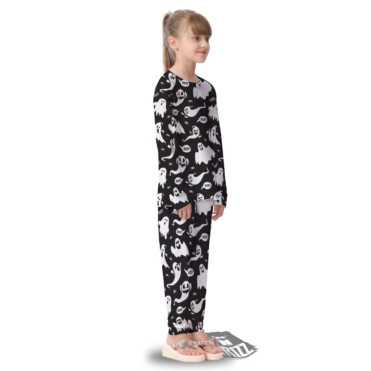 White Ghost Print Pattern Kid's Pajamas-grizzshop
