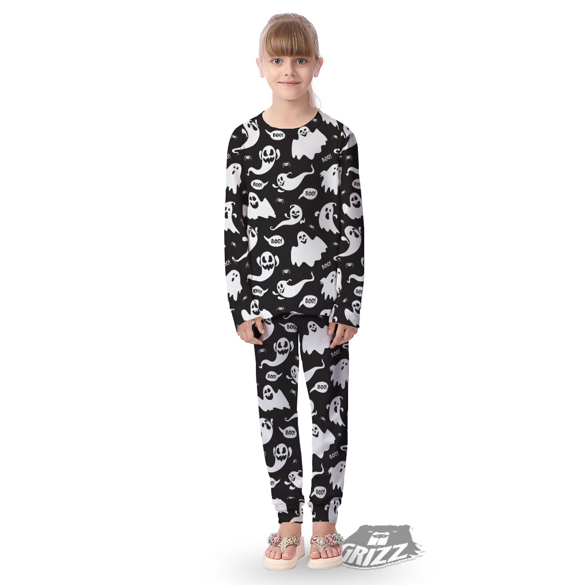 White Ghost Print Pattern Kid's Pajamas-grizzshop