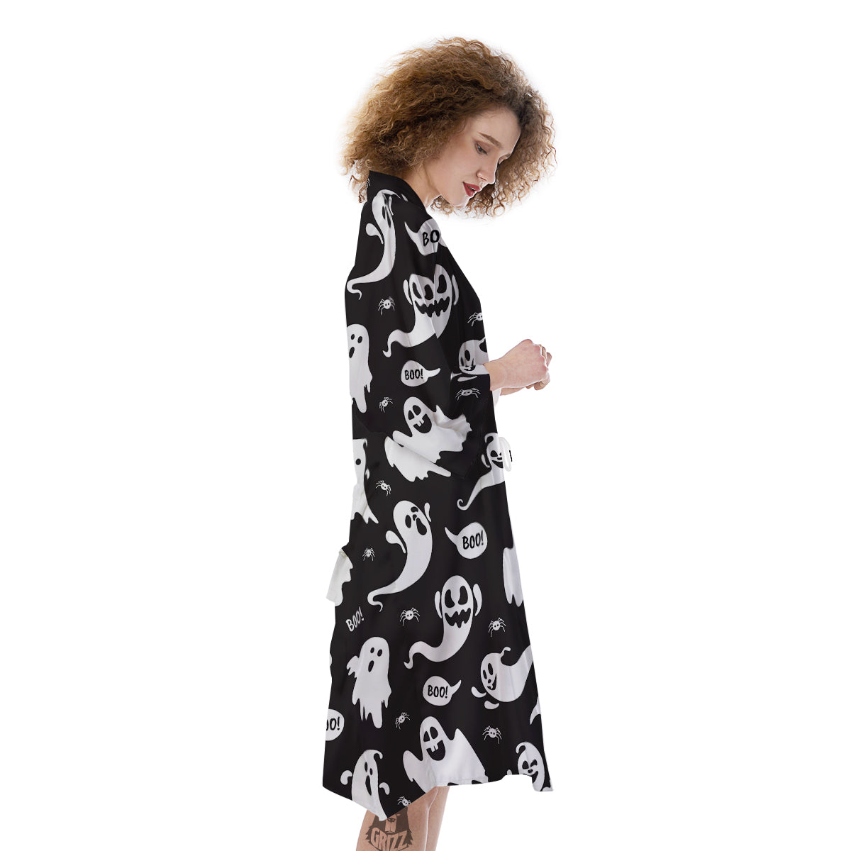 White Ghost Print Pattern Kimono-grizzshop