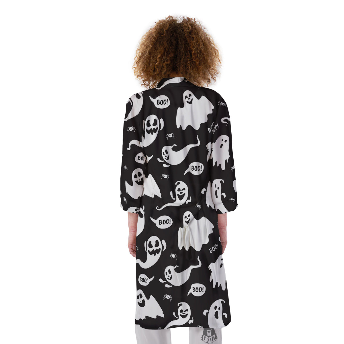 White Ghost Print Pattern Kimono-grizzshop