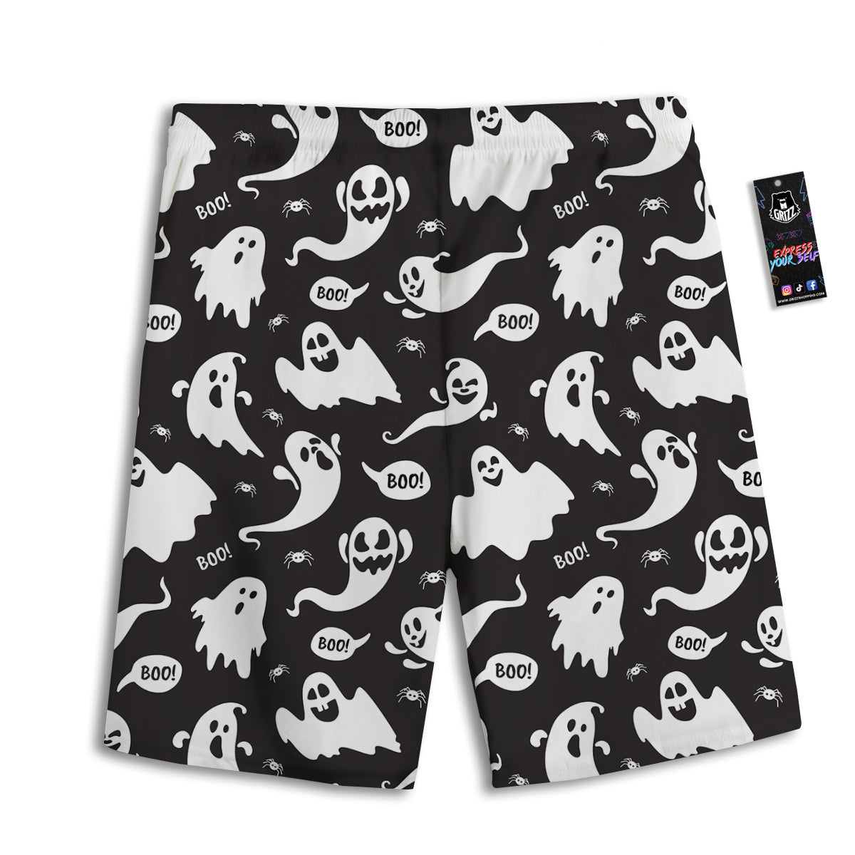 White Ghost Print Pattern Men's Athletic Shorts