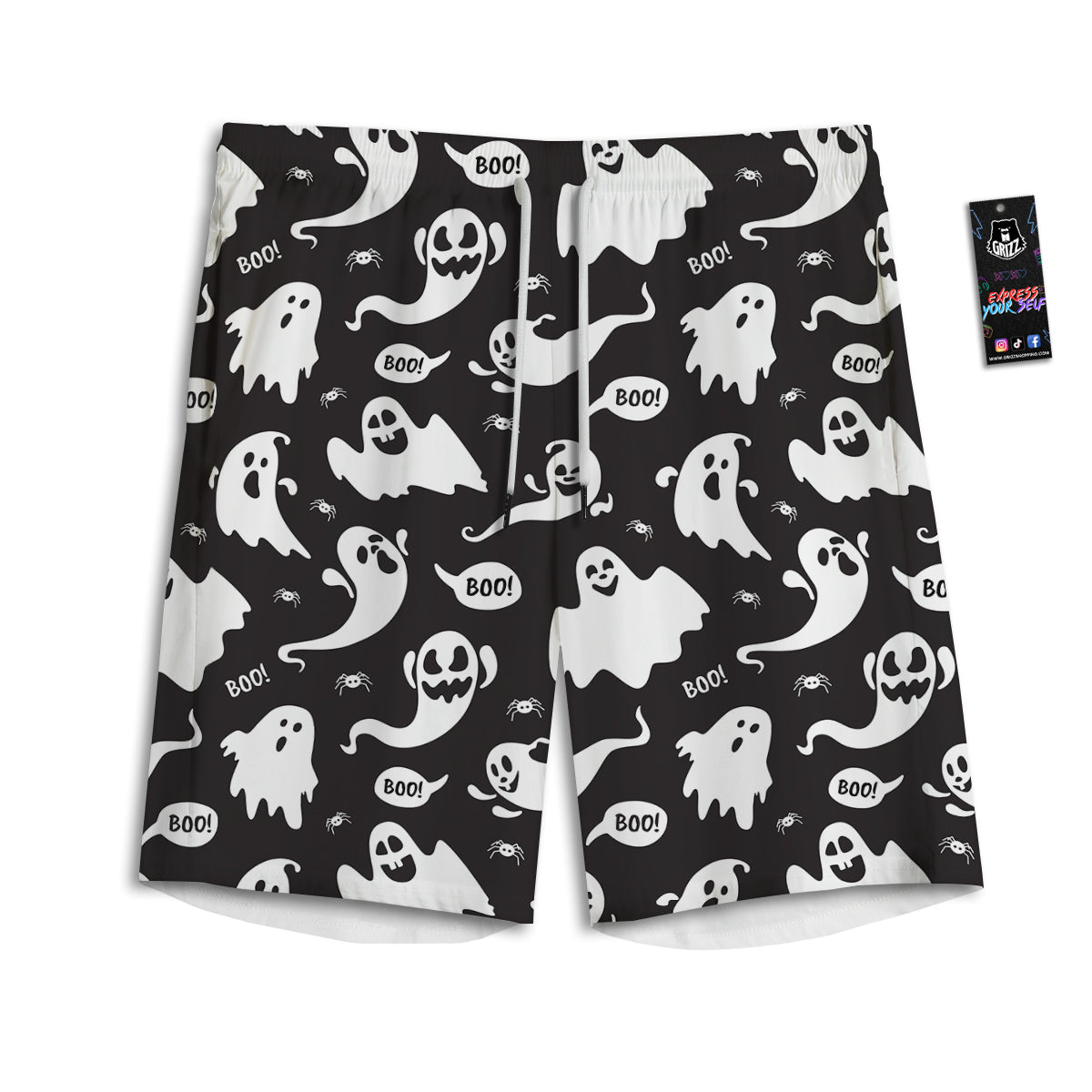 White Ghost Print Pattern Men's Athletic Shorts