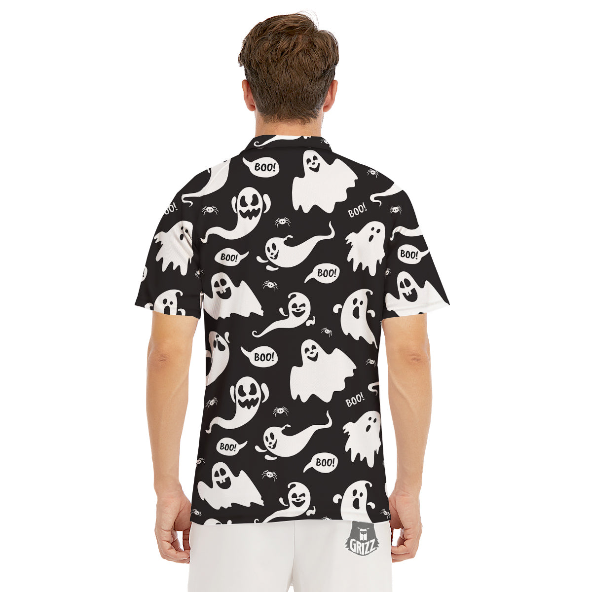 White Ghost Print Pattern Men's Golf Shirts-grizzshop