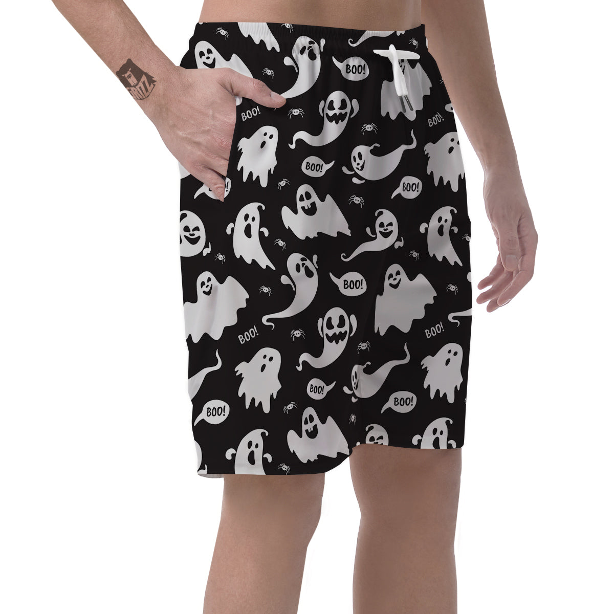 White Ghost Print Pattern Men's Shorts-grizzshop