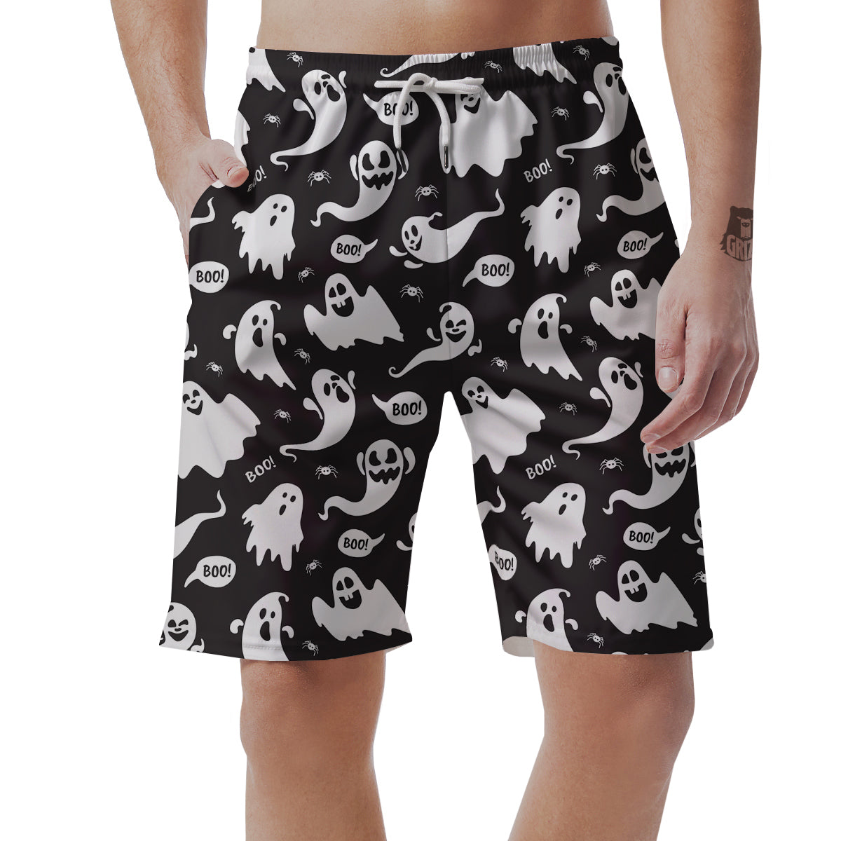 White Ghost Print Pattern Men's Shorts-grizzshop