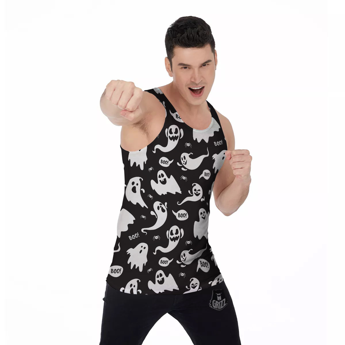 White Ghost Print Pattern Men's Tank Top-grizzshop