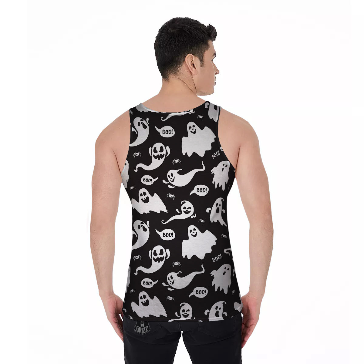 White Ghost Print Pattern Men's Tank Top-grizzshop