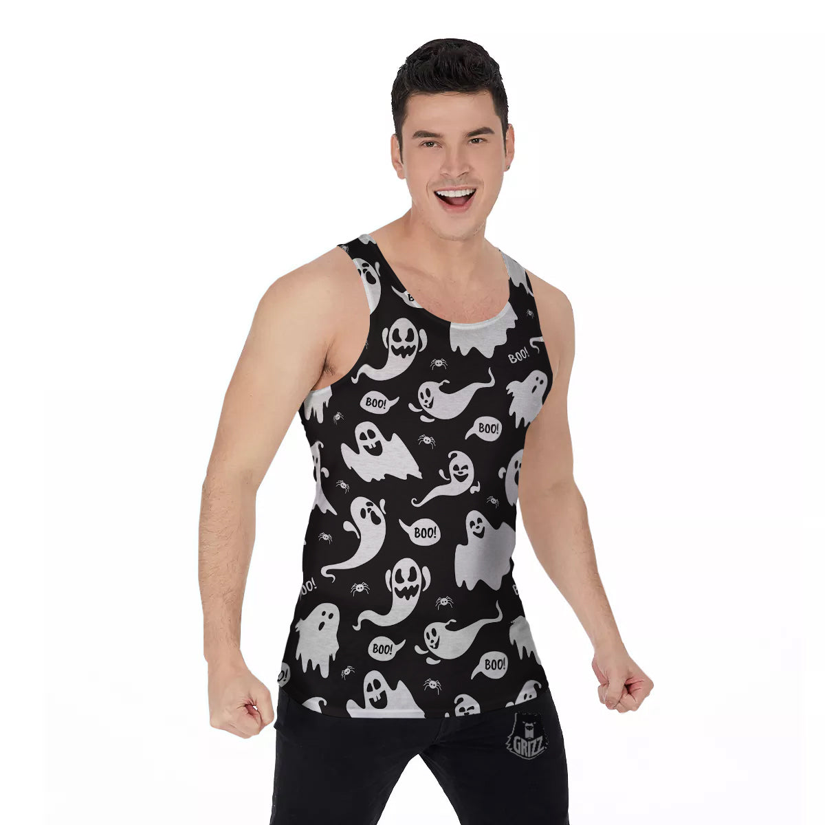White Ghost Print Pattern Men's Tank Top-grizzshop