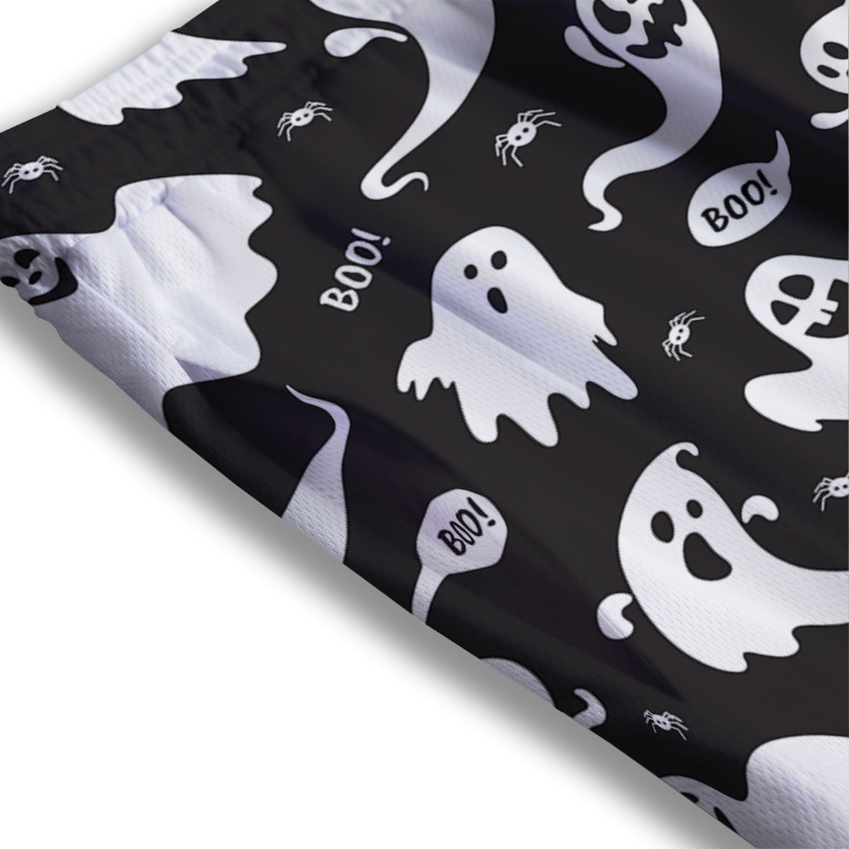 White Ghost Print Pattern Mesh Shorts