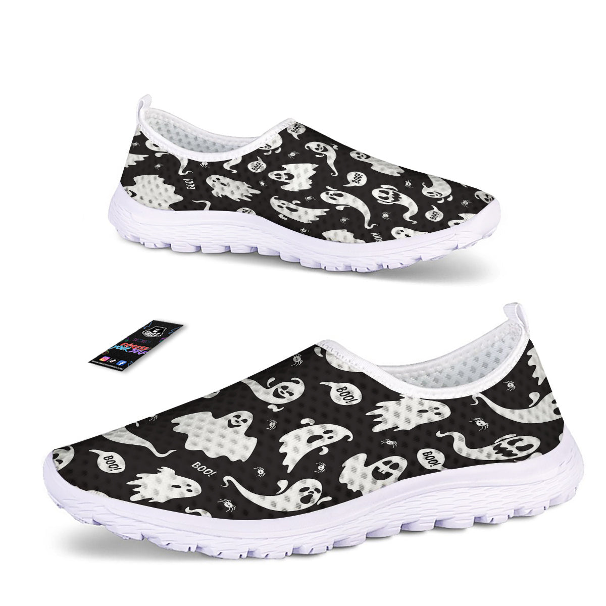 White Ghost Print Pattern Nurse Shoes-grizzshop